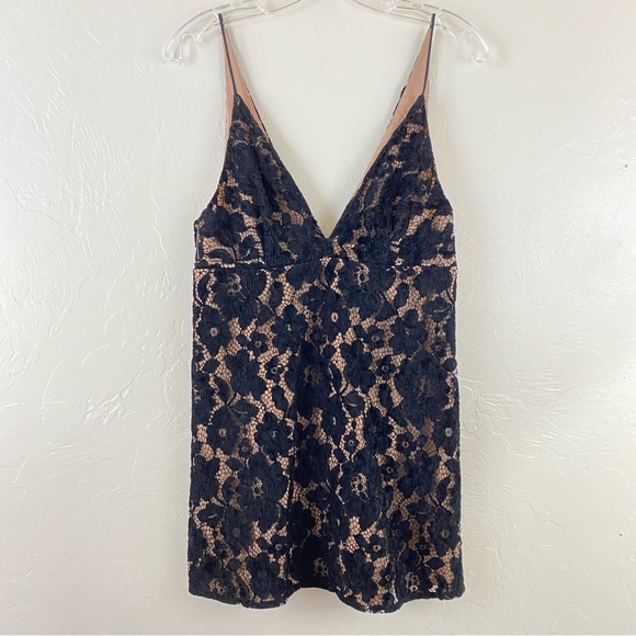 Free People Dresses & Skirts - Free People Size 2 Black Nude Lace Thin Spaghetti Strap Fitted Mini Dress